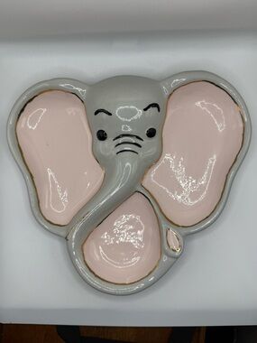 Vintage Signed "Winnie 55" Ceramic Elephant Divided Plate Nut Tray Trinkets Baby